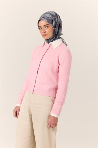 İnce Pamuk Soft Eşarp Gri-Gümüş Desenli Kaymaz Dokulu Tok Duruşlu 90X90