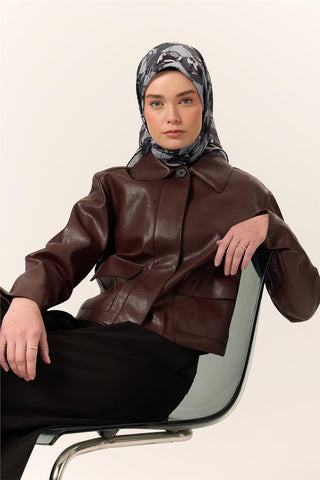 İnce Pamuk Soft Eşarp Siyah-Gri Desenli Kaymaz Dokulu Tok Duruşlu 90X90 - Soft Eşarp - | Silk Home
