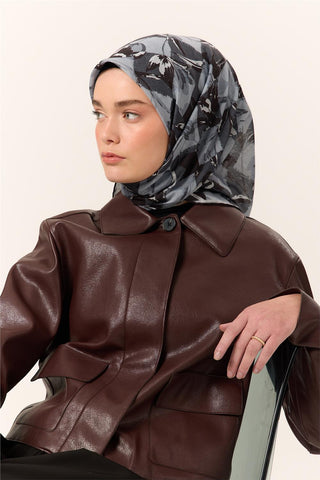 İnce Pamuk Soft Eşarp Siyah-Gri Desenli Kaymaz Dokulu Tok Duruşlu 90X90 - Soft Eşarp - | Silk Home