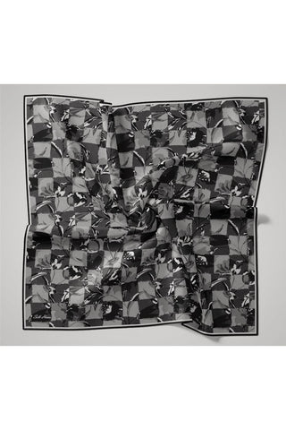 İnce Pamuk Soft Eşarp Siyah-Gri Desenli Kaymaz Dokulu Tok Duruşlu 90X90
