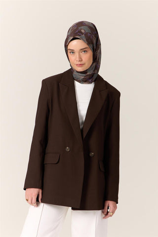 İnce Pamuk Soft Eşarp Acı Kahve-Eflatun Desenli Kaymaz Dokulu Tok Duruşlu 90X90 - Soft Eşarp - | Silk Home