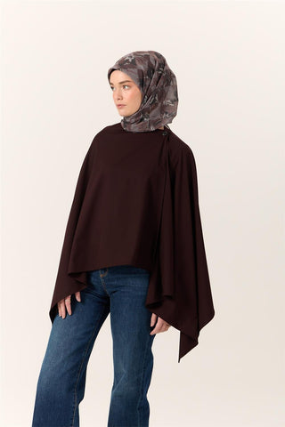 İnce Pamuk Soft Eşarp Kahverengi-Antrasit Desenli Kaymaz Dokulu Tok Duruşlu 90X90 - Soft Eşarp - | Silk Home