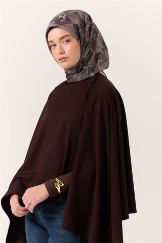 İnce Pamuk Soft Eşarp Kahverengi-Antrasit Desenli Kaymaz Dokulu Tok Duruşlu 90X90 - Soft Eşarp - | Silk Home