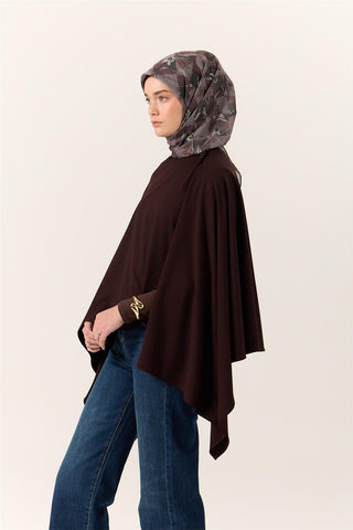 İnce Pamuk Soft Eşarp Kahverengi-Antrasit Desenli Kaymaz Dokulu Tok Duruşlu 90X90