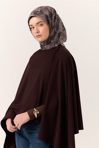 İnce Pamuk Soft Eşarp Kahverengi-Antrasit Desenli Kaymaz Dokulu Tok Duruşlu 90X90