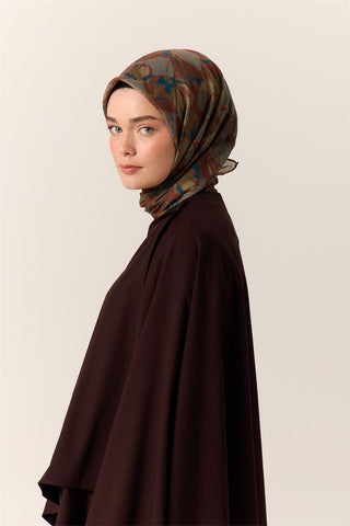 İnce Pamuk Soft Eşarp Kahverengi-Haki Desenli Kaymaz Dokulu Tok Duruşlu 90X90 - Soft Eşarp - | Silk Home