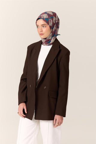İnce Pamuk Soft Eşarp Turkuaz-Gül Kurusu Desenli Kaymaz Dokulu Tok Duruşlu 90X90 - Soft Eşarp - | Silk Home