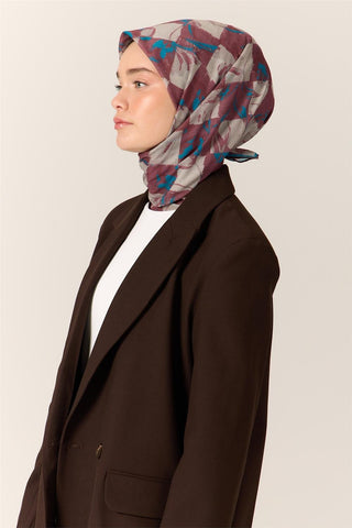 İnce Pamuk Soft Eşarp Turkuaz-Gül Kurusu Desenli Kaymaz Dokulu Tok Duruşlu 90X90 - Soft Eşarp - | Silk Home
