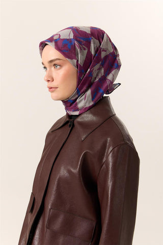 İnce Pamuk Soft Eşarp Mor-Saks Desenli Kaymaz Dokulu Tok Duruşlu 90X90 - Soft Eşarp - | Silk Home