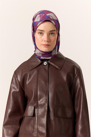 İnce Pamuk Soft Eşarp Mor-Saks Desenli Kaymaz Dokulu Tok Duruşlu 90X90 - Soft Eşarp - | Silk Home