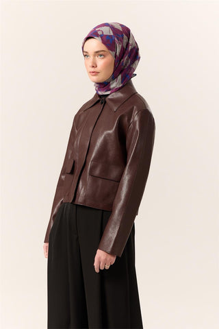 İnce Pamuk Soft Eşarp Mor-Saks Desenli Kaymaz Dokulu Tok Duruşlu 90X90 - Soft Eşarp - | Silk Home