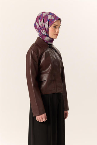 İnce Pamuk Soft Eşarp Mor-Saks Desenli Kaymaz Dokulu Tok Duruşlu 90X90