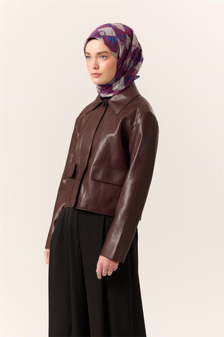 İnce Pamuk Soft Eşarp Mor-Saks Desenli Kaymaz Dokulu Tok Duruşlu 90X90