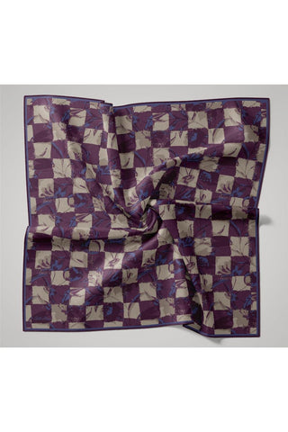 İnce Pamuk Soft Eşarp Mor-Saks Desenli Kaymaz Dokulu Tok Duruşlu 90X90