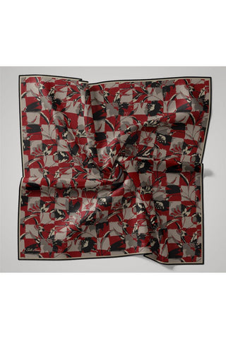 İnce Pamuk Soft Eşarp Kırmızı-Gri Desenli Kaymaz Dokulu Tok Duruşlu 90X90