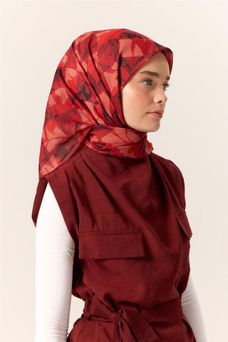 İnce Pamuk Soft Eşarp Bordo-Kırmızı Desenli Kaymaz Dokulu Tok Duruşlu 90X90 - Soft Eşarp - | Silk Home