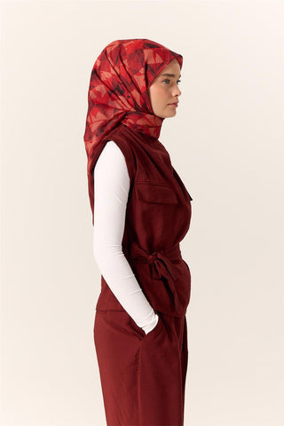 İnce Pamuk Soft Eşarp Bordo-Kırmızı Desenli Kaymaz Dokulu Tok Duruşlu 90X90 - Soft Eşarp - | Silk Home