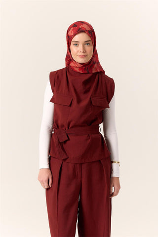 İnce Pamuk Soft Eşarp Bordo-Kırmızı Desenli Kaymaz Dokulu Tok Duruşlu 90X90 - Soft Eşarp - | Silk Home
