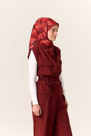 İnce Pamuk Soft Eşarp Bordo-Kırmızı Desenli Kaymaz Dokulu Tok Duruşlu 90X90 - Soft Eşarp - | Silk Home