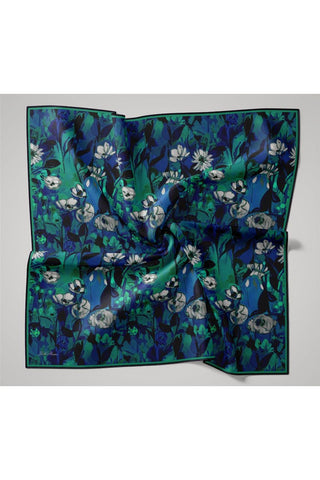 İnce Pamuk Eşarp Patina Yeşili Gece Mavisi Desenli Kaymaz Tok Duruşlu 90X90 - Soft Eşarp - | Silk Home