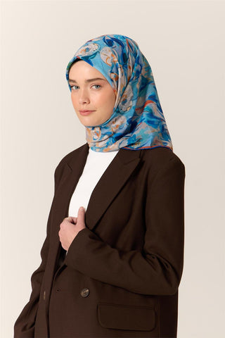 Thin Cotton Soft Scarf, Petrol Blue-Turquoise Pattern, Non-Slip Texture, Firm Stitch
 90x90