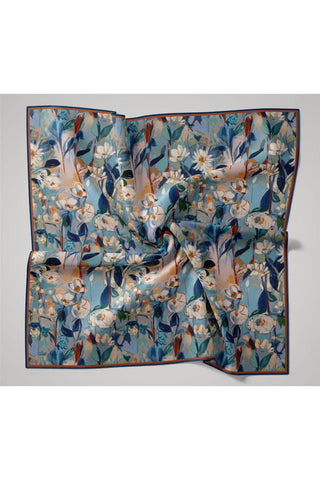 Thin Cotton Soft Scarf, Petrol Blue-Turquoise Pattern, Non-Slip Texture, Firm Stitch
 90x90