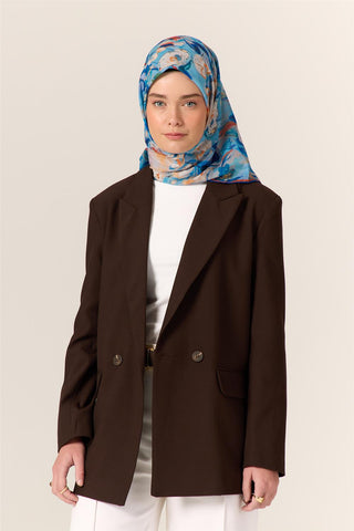 İnce Pamuk Soft Eşarp Petrol Mavisi-Turkuaz Desenli Kaymaz Dokulu Tok Duruşlu
                90X90