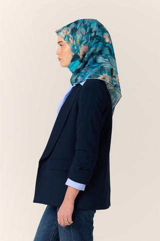 İnce Pamuk Soft Eşarp Gök Mavi-Bebe Mavi Desenli Kaymaz Dokulu Tok Duruşlu 90X90 - Soft Eşarp - | Silk Home