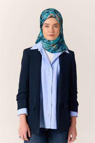 İnce Pamuk Soft Eşarp Gök Mavi-Bebe Mavi Desenli Kaymaz Dokulu Tok Duruşlu 90X90 - Soft Eşarp - | Silk Home