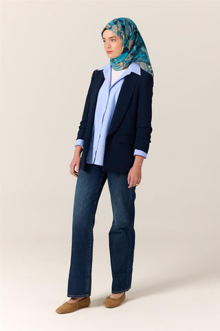 İnce Pamuk Soft Eşarp Gök Mavi-Bebe Mavi Desenli Kaymaz Dokulu Tok Duruşlu 90X90 - Soft Eşarp - | Silk Home