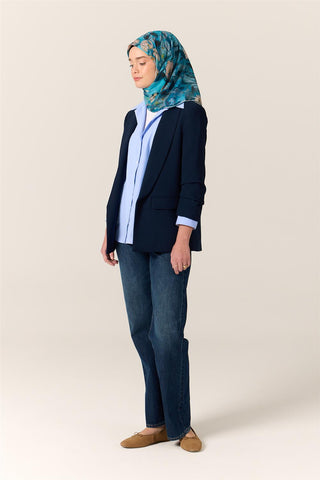 İnce Pamuk Soft Eşarp Gök Mavi-Bebe Mavi Desenli Kaymaz Dokulu Tok Duruşlu
                90X90