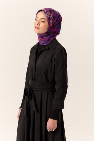 İnce Pamuk Soft Eşarp Mor-Fuşya Desenli Kaymaz Dokulu Tok Duruşlu 90X90 - Soft Eşarp - | Silk Home