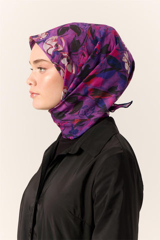 İnce Pamuk Soft Eşarp Mor-Fuşya Desenli Kaymaz Dokulu Tok Duruşlu 90X90 - Soft Eşarp - | Silk Home