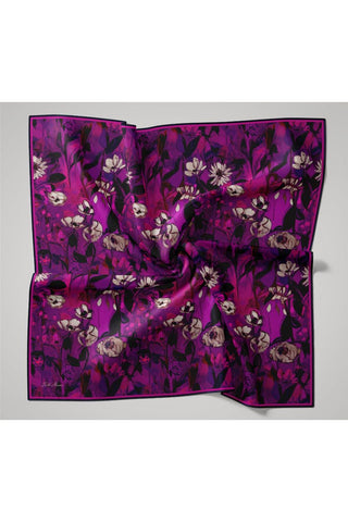 İnce Pamuk Soft Eşarp Mor-Fuşya Desenli Kaymaz Dokulu Tok Duruşlu 90X90 - Soft Eşarp - | Silk Home
