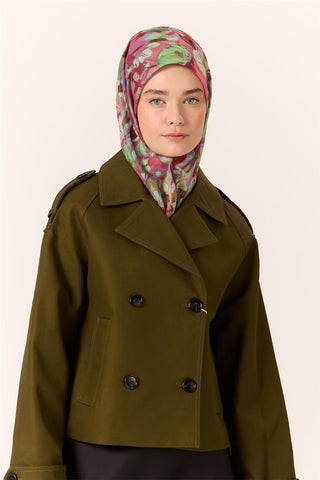 İnce Pamuk Soft Eşarp Narçiçeği-Mint Yeşili Desenli Kaymaz Dokulu Tok Duruşlu 90X90 - Soft Eşarp - | Silk Home