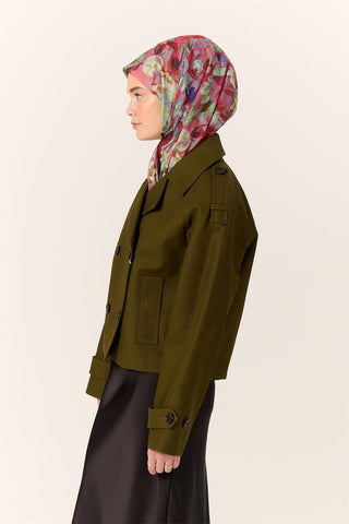 İnce Pamuk Soft Eşarp Narçiçeği-Mint Yeşili Desenli Kaymaz Dokulu Tok Duruşlu 90X90 - Soft Eşarp - | Silk Home