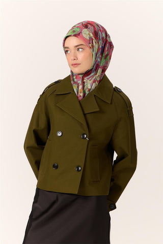 İnce Pamuk Soft Eşarp Narçiçeği-Mint Yeşili Desenli Kaymaz Dokulu Tok Duruşlu 90X90 - Soft Eşarp - | Silk Home
