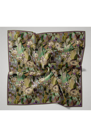 İnce Pamuk Soft Eşarp Fıstık Yeşili-Leylak Desenli Kaymaz Dokulu Tok Duruşlu 90X90 - Soft Eşarp - | Silk Home