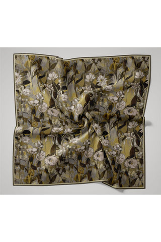 İnce Pamuk Soft Eşarp Gri-Yağ Yeşili Desenli Kaymaz Dokulu Tok Duruşlu 90X90 - Soft Eşarp - | Silk Home