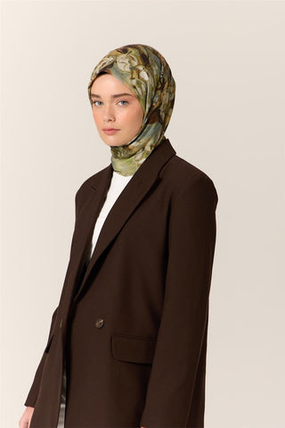 İnce Pamuk Soft Eşarp Haki-Fıstık Yeşili Desenli Kaymaz Dokulu Tok Duruşlu 90X90 - Soft Eşarp - | Silk Home
