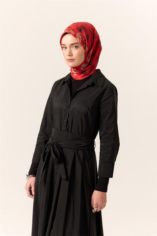 İnce Pamuk Soft Eşarp Kırmızı-Siyah Desenli Kaymaz Dokulu Tok Duruşlu 90X90