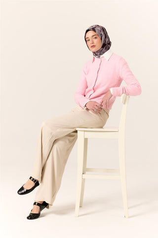 İnce Pamuk Soft Eşarp Pastel Mor-Siyah Desenli Kolay Şekil Alan 90X90 - Soft Eşarp - | Silk Home