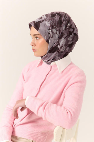 İnce Pamuk Soft Eşarp Pastel Mor-Siyah Desenli Kolay Şekil Alan 90X90 - Soft Eşarp - | Silk Home
