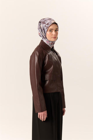 İnce Pamuk Soft Eşarp Pastel Mor-Fuşya Desenli Nefes Alan 90X90