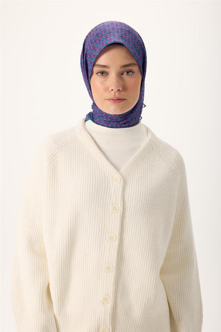 İnce Pamuk Soft Eşarp Mor-Gri-Mavi Düz Desenli Kaymaz Dokulu 90X90