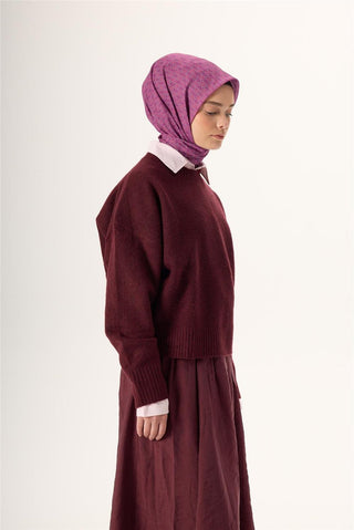 Thin Cotton Soft Scarf, Purple-Pink-Gray, Solid Pattern, Non-Slip Texture, 90x90 cm.
