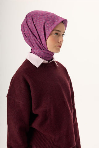 Thin Cotton Soft Scarf, Purple-Pink-Gray, Solid Pattern, Non-Slip Texture, 90x90 cm.
