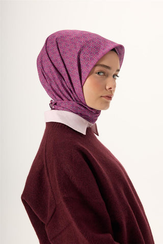 Thin Cotton Soft Scarf, Purple-Pink-Gray, Solid Pattern, Non-Slip Texture, 90x90 cm.