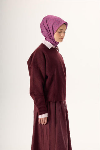 İnce Pamuk Soft Eşarp Mor-Pembe-Gri Düz Desenli Kaymaz Dokulu 90X90