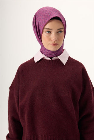 İnce Pamuk Soft Eşarp Mor-Pembe-Gri Düz Desenli Kaymaz Dokulu 90X90